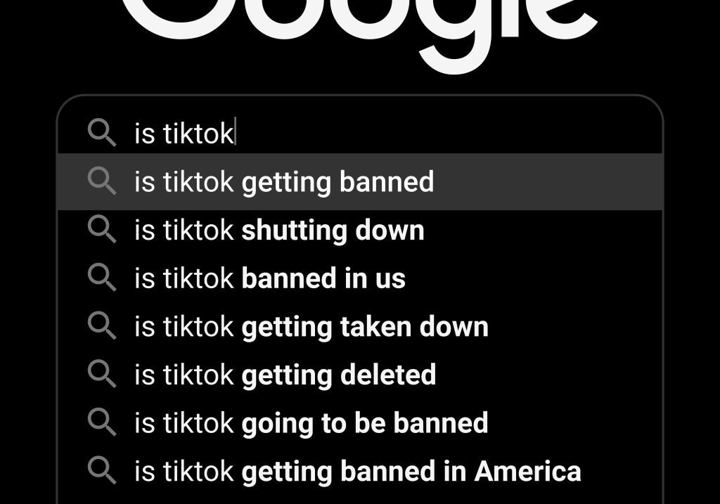 Captura de pantalla de búsqueda en Google destacando la pregunta 'Is TikTok banned?' relacionada con las restricciones en Estados Unidos